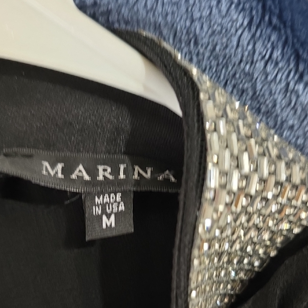 MARINA Black Sleeveless Midi Dress with Beaded Collar - Picture 2 of 2